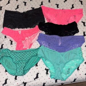 Victoria's Secret Black, Pink, Purple, and Teal Panties Set